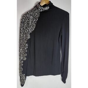 Gracia T25012 STYLE# Black Embellished Top Solid Knit Long Sleeve Women Size M